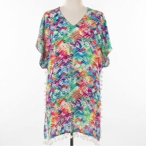 Vibrant Tropical Print Kimono Style Cover-Up - Lightweight Beach Vacation Wear